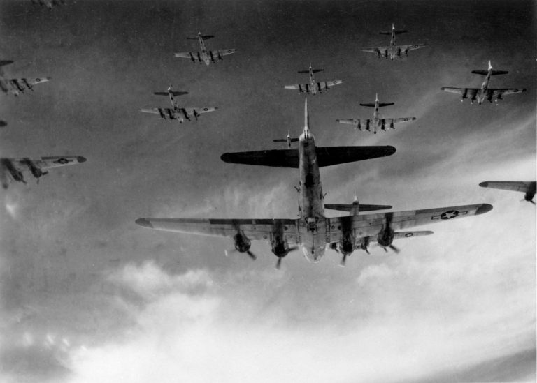 B-17 Bombers in the sky taken from underneath