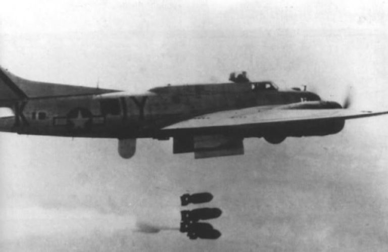 Radar-equipped B-17 dropping bomb