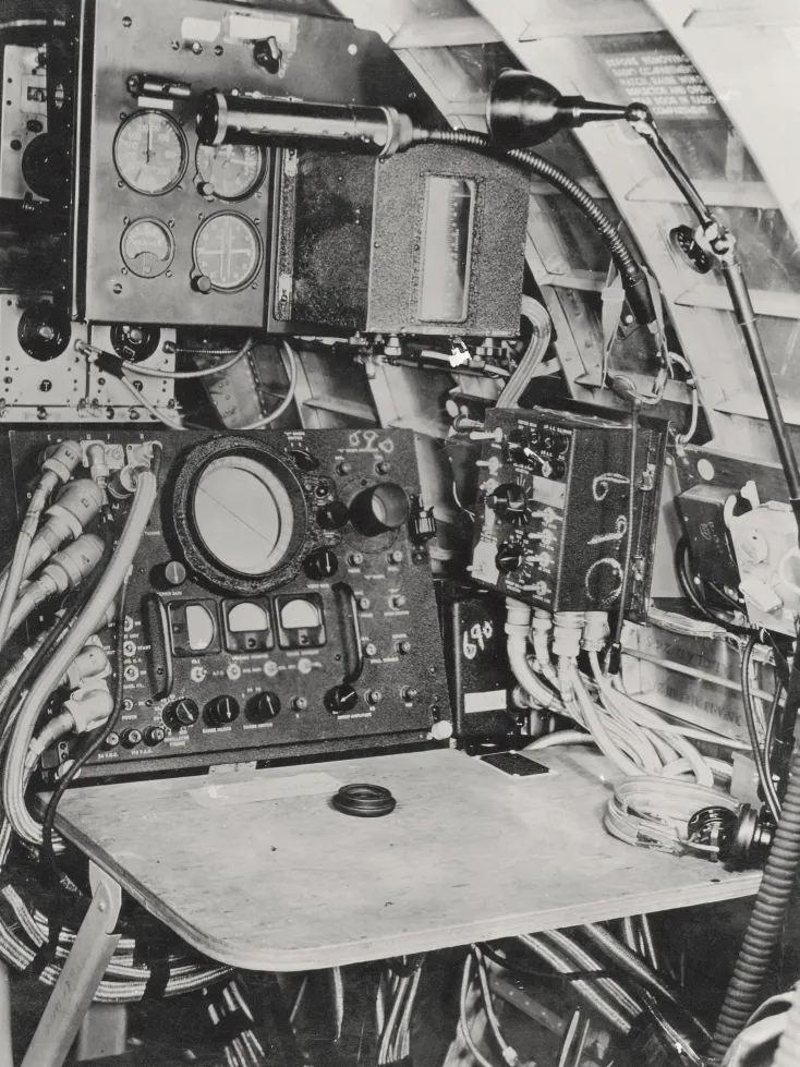 An H2X radar station installed above the starboard wing in a B-17